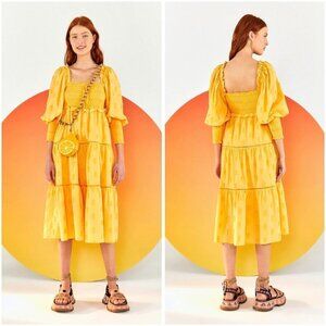 NWT FARM Rio Yellow 3D Pineapple Midi Dress $255